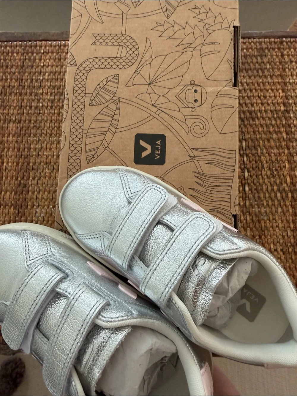 Veja Kids Silver Velcro Sneakers